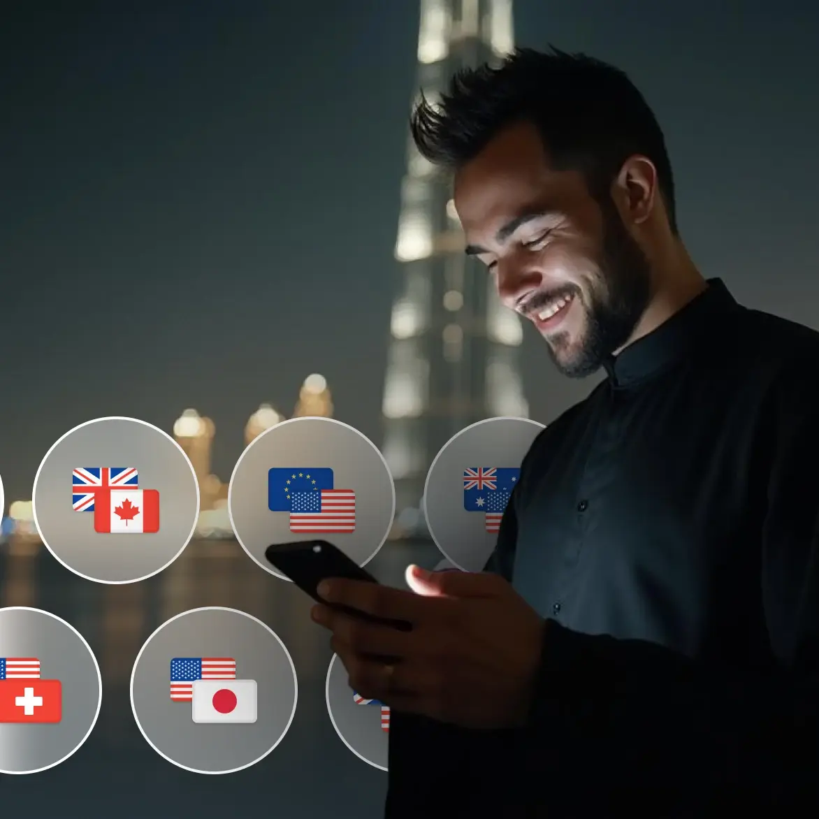 An individual using a smartphone to trade on Deriv's foreign exchange platform
