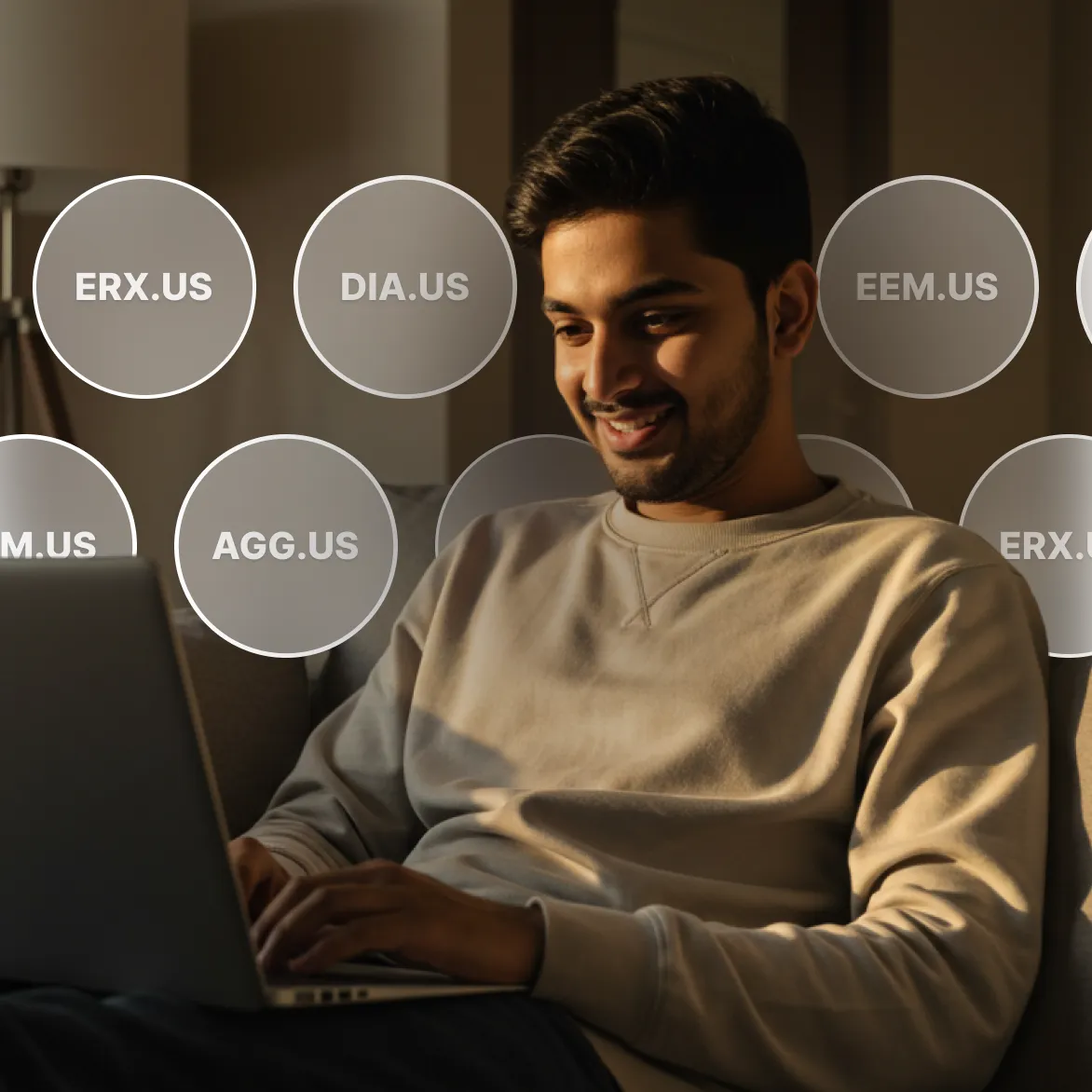 Man sitting with laptop likely to trade ETFs